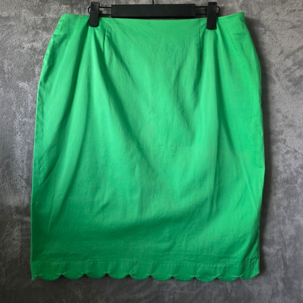 Y2K Spenser Jeremy Kelly Green Scallop Hem Midi Pencil Skirt Cotton  Size 14